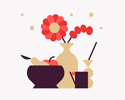 Still Life🍶 2d apple container cup design flat flower geometry graphic icon illustration minimal pattern pear pictogram simple still life vase vector web