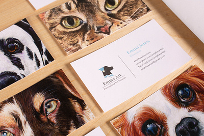 Emm's Art Business Cards animals brand brand identity branding business business card coloredpencil design drawing illustration logo pets portrait redesign