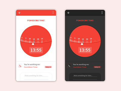 Daily UI #014 : Countdown Timer 3petitspixels adobe xd app app design branding challenge dailyui dark mode dark theme design mobile pomodoro productivity app