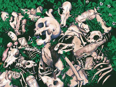 There's No Planet B biodiversity bones climatechange dark death design digital digital illustration drawing illustration leaves nature nature illustration plants plastic