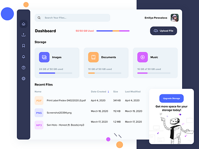 File Manager - Cloud Storage app application cloud cloud services cloud storage colorful file management file manager file upload files illustration mobile mobile ui storage ui uiux upgrade ux web app web ui