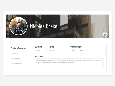 User Profile daily 100 challenge dailyui day006 ui user profile web