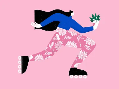 Stay Home, Stay Safe animals animals illustrated design digital digitalart exercise illustration plants procreate quarantine roller skate staysafe
