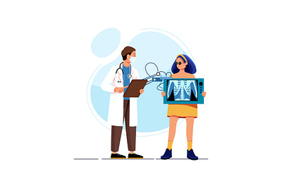 Young woman with stylish clothes near man doctor with x-ray. care clinic diagnose doctor healthcare hospital illustration medical nurse patient phamacy sick specialist treatment vector