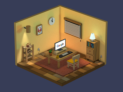 Isometric Room Art 3d c4d cinema 4d cinema4d design desk google google design illustration isometric isometric art isometric design isometric illustration isometry mario room room illustration stay home work