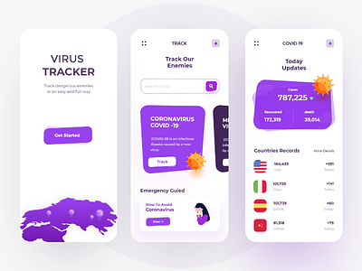 Virus tracker light adobexd dailyui design design challenge frontend illustration medical app medical design mobile app ui uiux uplabs viruses webdesign