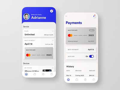 Wireless Account & Payments account app design dashboard payments plan ui ui design uiux uiux design wireless wireless service