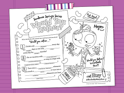 "Would You Rather?" Coloring & Activity Pages book character clean coloring book coloring page curtrjensen doodle dragon glitter jelly beans madlib mermaid quiz sleepover washi tape word search