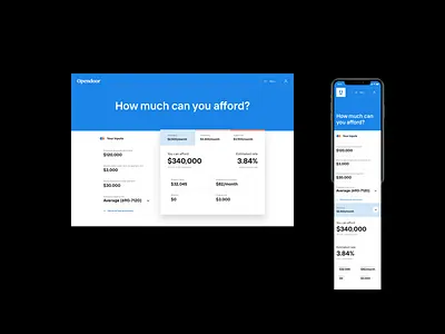 Affodability calculator brand house layout loan mortgage opendoor real estate responsive design tool web