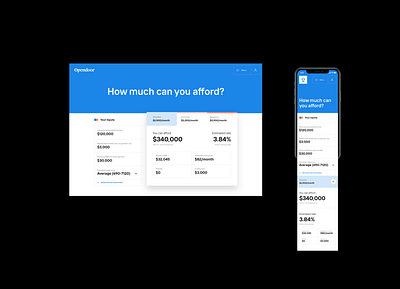 Affodability calculator brand house layout loan mortgage opendoor real estate responsive design tool web