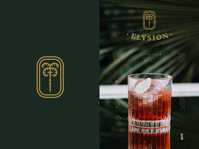 Elysion - Cocktailbar & Hotel allyoursisland branding brandinginspiration brandmark cocktailbar design designinspiration distressed gold graphicdesign green grid layout gridbased hotel illustration logo minimal palmtree typography vector