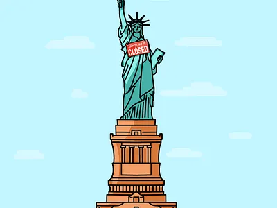 This is America america branding closed clouds design illustration isolation lady liberty monuments new york pandemic quarantine sign statue sticker usa