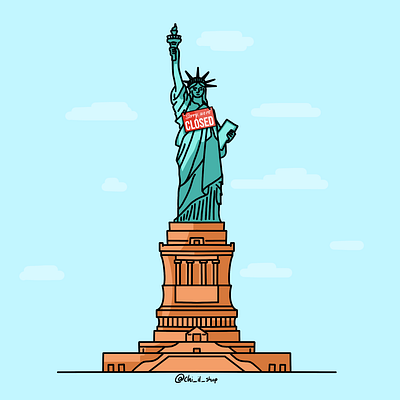 This is America america branding closed clouds design illustration isolation lady liberty monuments new york pandemic quarantine sign statue sticker usa