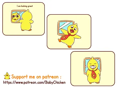 Baby Chicken episode 23 animals art baby chicken comic design drawing good morning graphic happy illustration inspiration lifestyle mirror motivation nature popular smile tie vector yellow