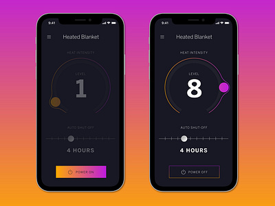 Heated Blanket Thermostat Settings auto shut off blanket dailyui dial gradient heat heated hot menu power settings slider temperature thermostat ui ux