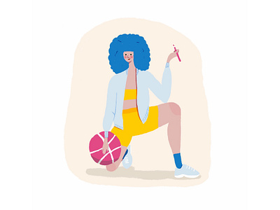 Dribbble Invite! 2d artist ball basketball character colorful cute design digitalart dribbble dribbble invite flat girl illustration invite procreate simple sport