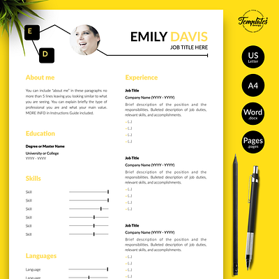 Creative Resume for Word & Pages “Emily Davis” creative resume curriculum vitae cv design word cv template journalist resume modern resume one page resume professional resume resume for pages resume for word resume template resume template word resume with photo resume with picture three page resume two page resume writer cv template