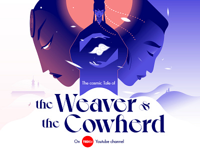 "The Weaver and the Cowherd" for Ted-Ed animation character chinese colors flat graphic design illustration minimal minimalist motion graphics myth