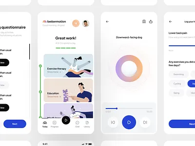 Bettermotion Project app clean colors design exercise fitness health illustration ios lifestyle meditation minimal mobile ui ux yoga