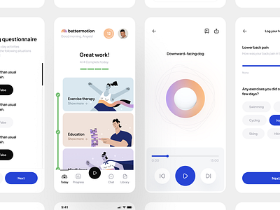 Bettermotion Project app clean colors design exercise fitness health illustration ios lifestyle meditation minimal mobile ui ux yoga