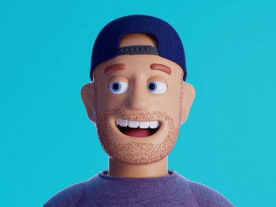 Brandon House 3d 3dart beard blue c4d cartoon character face figma fun hat illustration jumping pixar poses redshift smile stubble