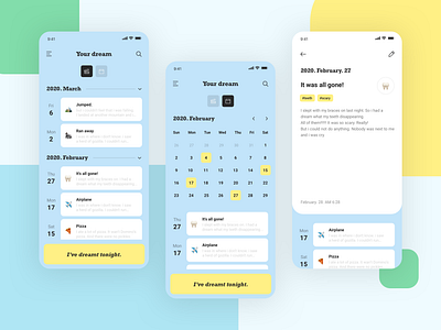 dream diary / light mode app branding calendar concept daily dailyui design diary dream emoji icon illustration journal list mobile records typography ui uiux ux