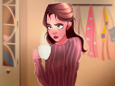 Bridget Jones’s Baby – The Drawcember 2019 cartoon cartoon character cartoon illustration character design character illustration cup cup of coffee drawcember girl illustration long hair moody morning sweater woman