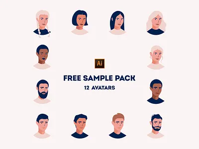 Free Sample Pack of Avatars adobe illustrator avatars branding character design design digital faces free freebie hair heads illustrations men pack portrait set ui vector women