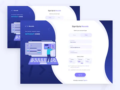 Nocode HQ Singup Page branding design dribbble best shot graphic design landing page design login login page login screen product design signup signup page signup screen template template builder tutorial ui ux design user experience design user interaction user interface design video visual design