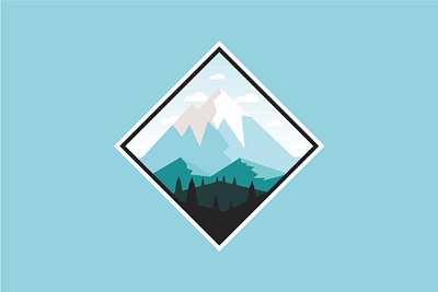 winter mountain flat illustration logo badge badge climbing cloud colorful flat forest hikers hiking hill illustration landscape logo mountain nature peaks sky snow top wildlife winter