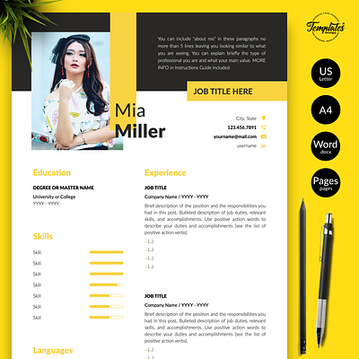 Creative Resume for Word & Pages “Mia Miller” 1 page resume 3 page resume actor resume creative resume cv template cv template pages cv template word esthetician resume makeup artist resume modern cv modern resume professional resume resume design resume for word resume template resume template word word resume