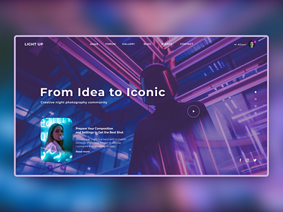 Creative Night Photography Community Website First Screen design figma figma design first screen junior photo ui ux web