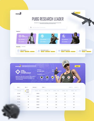 PUBG Tournaments Research Tool championship dashboard game logo pubg statistics tournament ui ux web