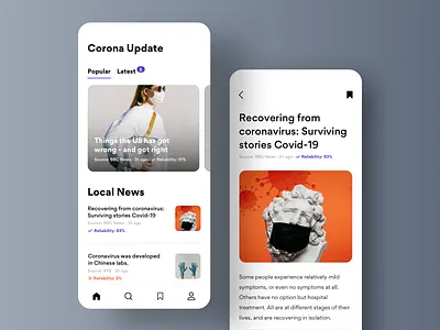 News App app clean corona coronavirus covid covid19 design gogoapps interface latest minimal mobile news popular recovery reliability ui update ux virus