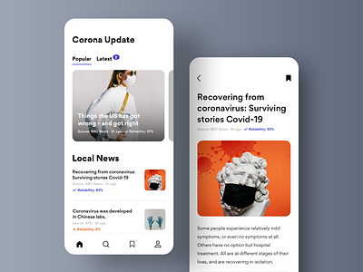 News App app clean corona coronavirus covid covid19 design gogoapps interface latest minimal mobile news popular recovery reliability ui update ux virus