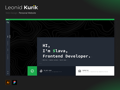 Front-end Developer Personal Website branding cards developer development figma front end green grid html landing logo onepage personal branding personal website portfolio programmer topographic map ui ux webdesign