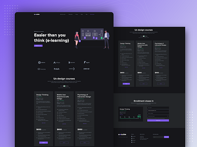 uxcube ( E-learning dark theme landing page) adobexd clean design dark theme dark theme landing page elearning exploration landing page madewithadobexd ui ux webdesign website