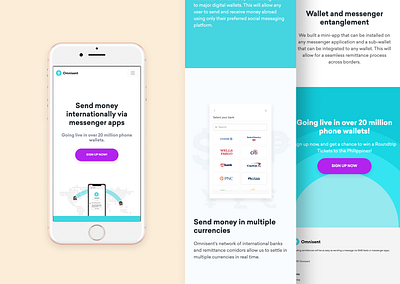 Omnisent Landing Page - Mobile clean ui fintech mobile ui remittance