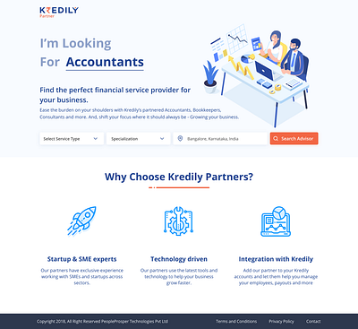 Landing Page for Kredily Partners adobexd branding clean design graphic interface landing page minimal product start page ui ui ux