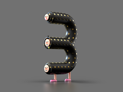 Number 3 - for 36 days of type 36daysoftype 36daysoftype07 3d 3d illustration c4d character illustration letter redshift rendering
