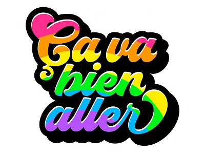 Ça va bien aller colorful covid 19 design icon logo rainbow slogan sticker vector