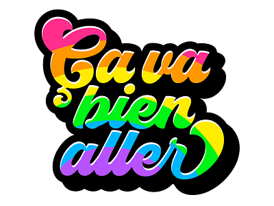 Ça va bien aller colorful covid 19 design icon logo rainbow slogan sticker vector