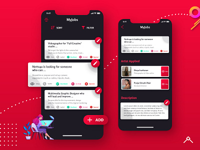 Recruiting App - (My Jobs)Screen adobe animation app app design behance design designinspiration graphic illustration job minimal prototype prototype animation recruiting recruitment ui userinterface ux xd