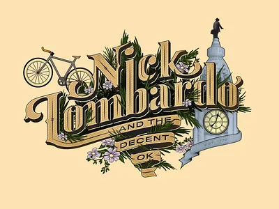 Nick Lombardo and the decent ok bike branding flowers illustration logo philadelphia typography victorian