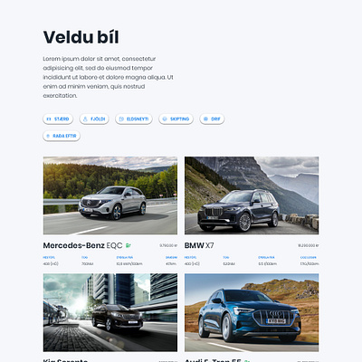 Choose your next car cars choose filters iceland ui web web design website