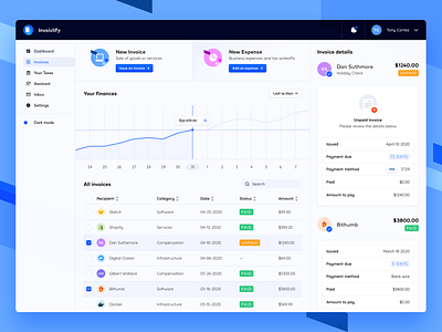 Invoices App 🧾 admin panel web dataviz finance app financial dashboard fintech fintech app iaas invoice application invoice dashboard invoice design money app money web app paas saas app saas design semiflat semiflat studio web design web saas