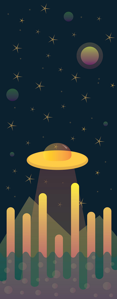 Alien Visit Vector Illustration aliens colorful illustration planets vector