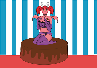 demon cake cake character characterdesign chocolate creative cute demon illustration lingerie wings