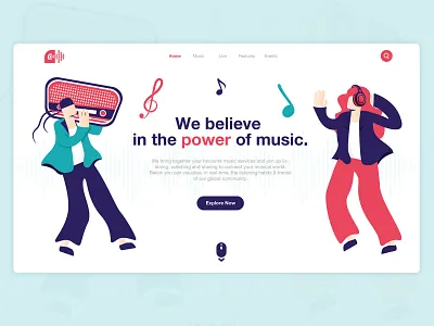 Music Radio Landing Page flat flat illustration home page illustration landing page music radio ui ui design ux ux design web app website design