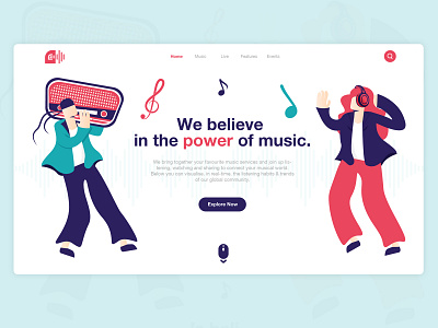 Music Radio Landing Page flat flat illustration home page illustration landing page music radio ui ui design ux ux design web app website design